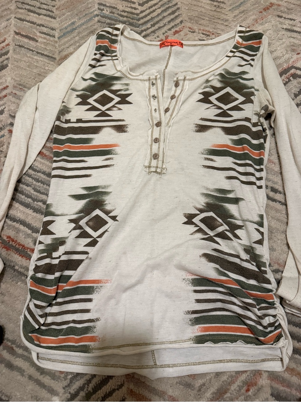 Women’s Cream Aztec Henley Long Sleeve Top - spoiled brand